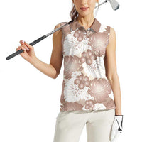 Mocha Mousse Aloha Hawaii Women Sleeveless Polo Shirt Monstera Hibiscus Plumeria Seamless Vibes - Polynesian Pride