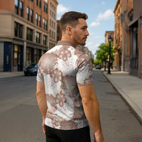Mocha Mousse Aloha Hawaii Zipper Polo Shirt Monstera Hibiscus Plumeria Seamless Vibes - Polynesian Pride