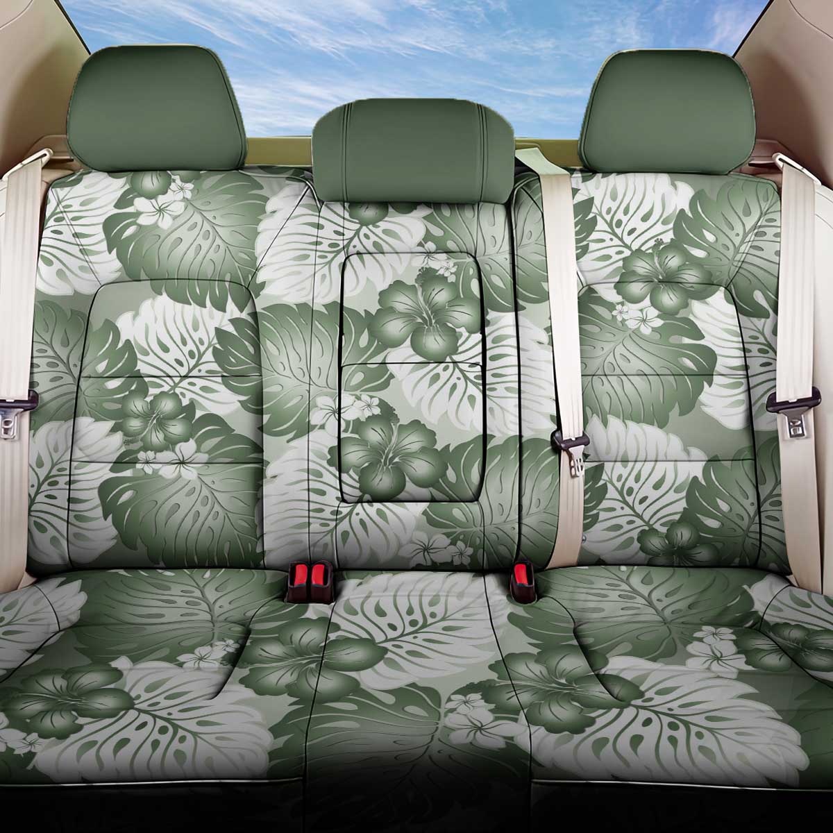 Sage Green Aloha Hawaii Back Car Seat Cover Monstera Hibiscus Plumeria Seamless Vibes - Polynesian Pride