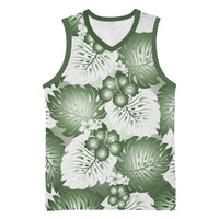 Sage Green Aloha Hawaii Basketball Jersey Monstera Hibiscus Plumeria Seamless Vibes - Polynesian Pride