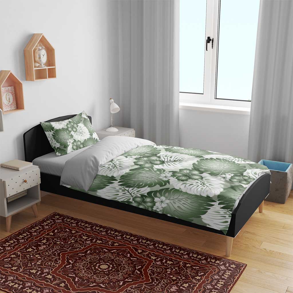Sage Green Aloha Hawaii Bedding Set Monstera Hibiscus Plumeria Seamless Vibes - Polynesian Pride