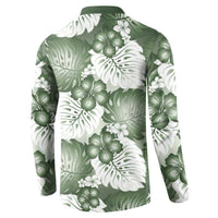 Sage Green Aloha Hawaii Button Sweatshirt Monstera Hibiscus Plumeria Seamless Vibes - Polynesian Pride