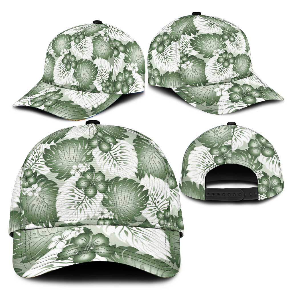 Sage Green Aloha Hawaii Classic Cap Monstera Hibiscus Plumeria Seamless Vibes - Polynesian Pride