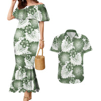 Sage Green Aloha Hawaii Couples Matching Mermaid Dress and Hawaiian Shirt Monstera Hibiscus Plumeria Seamless Vibes - Polynesian Pride