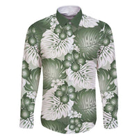 Sage Green Aloha Hawaii Family Matching Long Sleeve Bodycon Dress and Hawaiian Shirt Monstera Hibiscus Plumeria Seamless Vibes LT14 Dad's Shirt - Long Sleeve Sage Green - Polynesian Pride