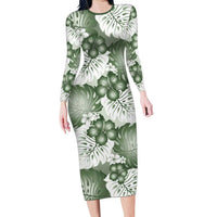 Sage Green Aloha Hawaii Family Matching Long Sleeve Bodycon Dress and Hawaiian Shirt Monstera Hibiscus Plumeria Seamless Vibes LT14 Mom's Dress Sage Green - Polynesian Pride