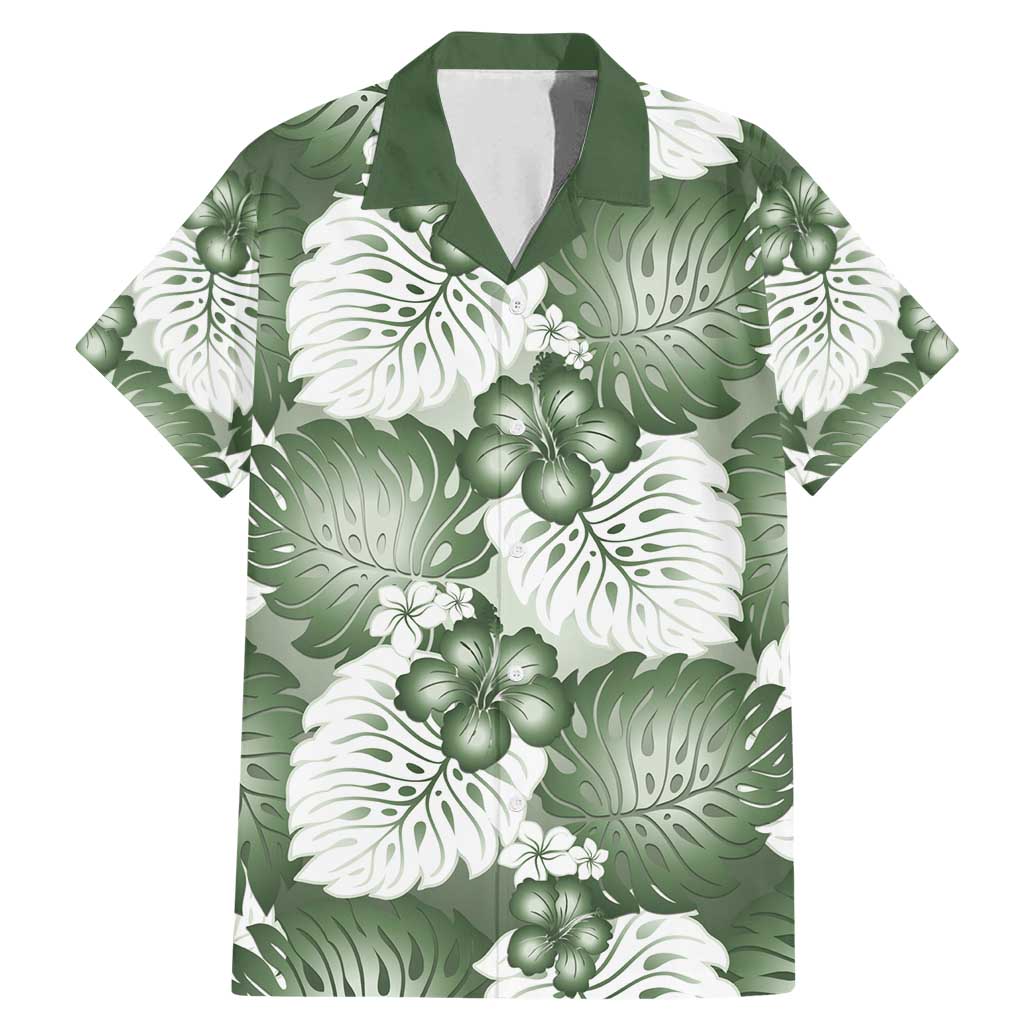 Sage Green Aloha Hawaii Family Matching Mermaid Dress and Hawaiian Shirt Monstera Hibiscus Plumeria Seamless Vibes LT14 Dad's Shirt - Short Sleeve Sage Green - Polynesian Pride
