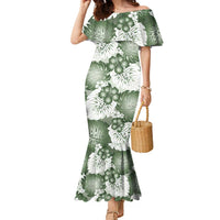 Sage Green Aloha Hawaii Family Matching Mermaid Dress and Hawaiian Shirt Monstera Hibiscus Plumeria Seamless Vibes LT14 Mom's Dress Sage Green - Polynesian Pride