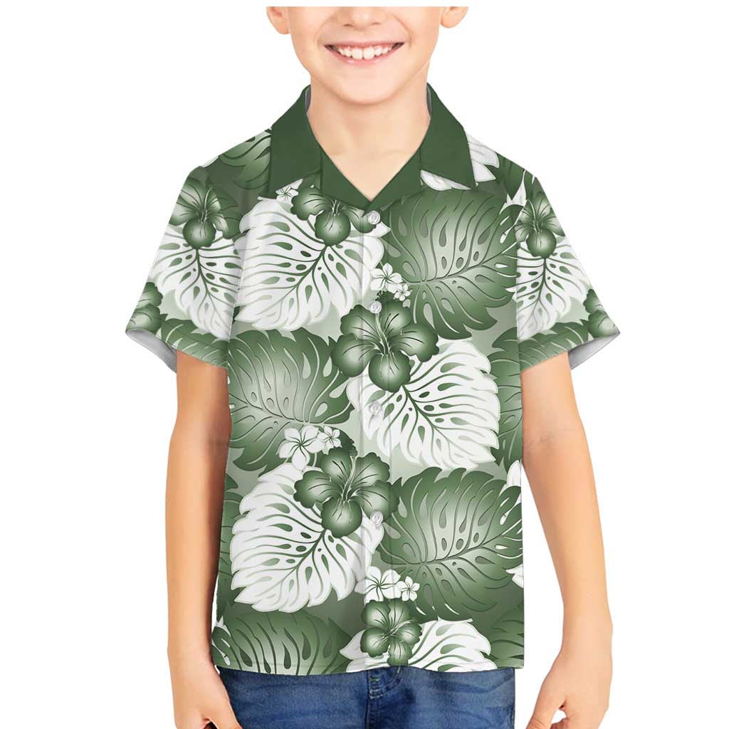 Sage Green Aloha Hawaii Family Matching Mermaid Dress and Hawaiian Shirt Monstera Hibiscus Plumeria Seamless Vibes LT14 Son's Shirt Sage Green - Polynesian Pride