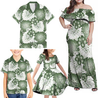 Sage Green Aloha Hawaii Family Matching Off Shoulder Maxi Dress and Hawaiian Shirt Monstera Hibiscus Plumeria Seamless Vibes LT14 - Polynesian Pride