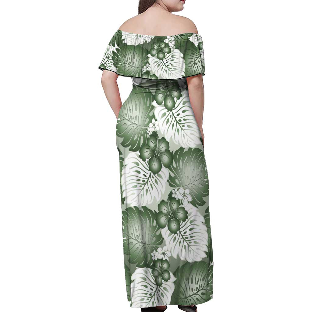Sage Green Aloha Hawaii Family Matching Off Shoulder Maxi Dress and Hawaiian Shirt Monstera Hibiscus Plumeria Seamless Vibes LT14 - Polynesian Pride
