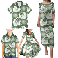Sage Green Aloha Hawaii Family Matching Puletasi and Hawaiian Shirt Monstera Hibiscus Plumeria Seamless Vibes - Polynesian Pride