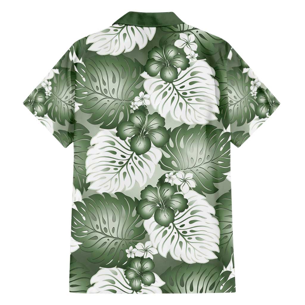 Sage Green Aloha Hawaii Family Matching Short Sleeve Bodycon Dress and Hawaiian Shirt Monstera Hibiscus Plumeria Seamless Vibes LT14 - Polynesian Pride