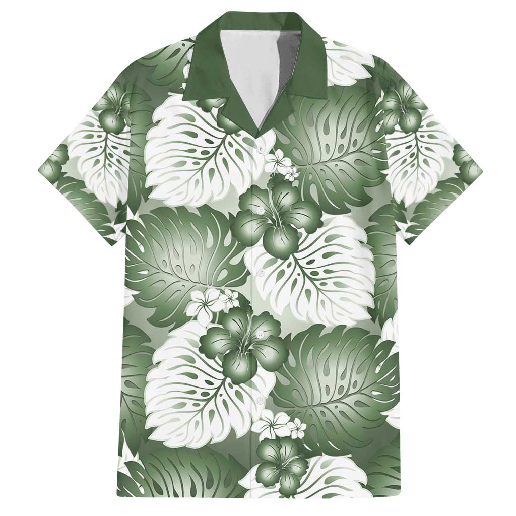 Sage Green Aloha Hawaii Family Matching Summer Maxi Dress and Hawaiian Shirt Monstera Hibiscus Plumeria Seamless Vibes LT14 Dad's Shirt - Short Sleeve Sage Green - Polynesian Pride