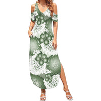 Sage Green Aloha Hawaii Family Matching Summer Maxi Dress and Hawaiian Shirt Monstera Hibiscus Plumeria Seamless Vibes LT14 Mom's Dress Sage Green - Polynesian Pride