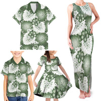Sage Green Aloha Hawaii Family Matching Tank Maxi Dress and Hawaiian Shirt Monstera Hibiscus Plumeria Seamless Vibes LT14 - Polynesian Pride
