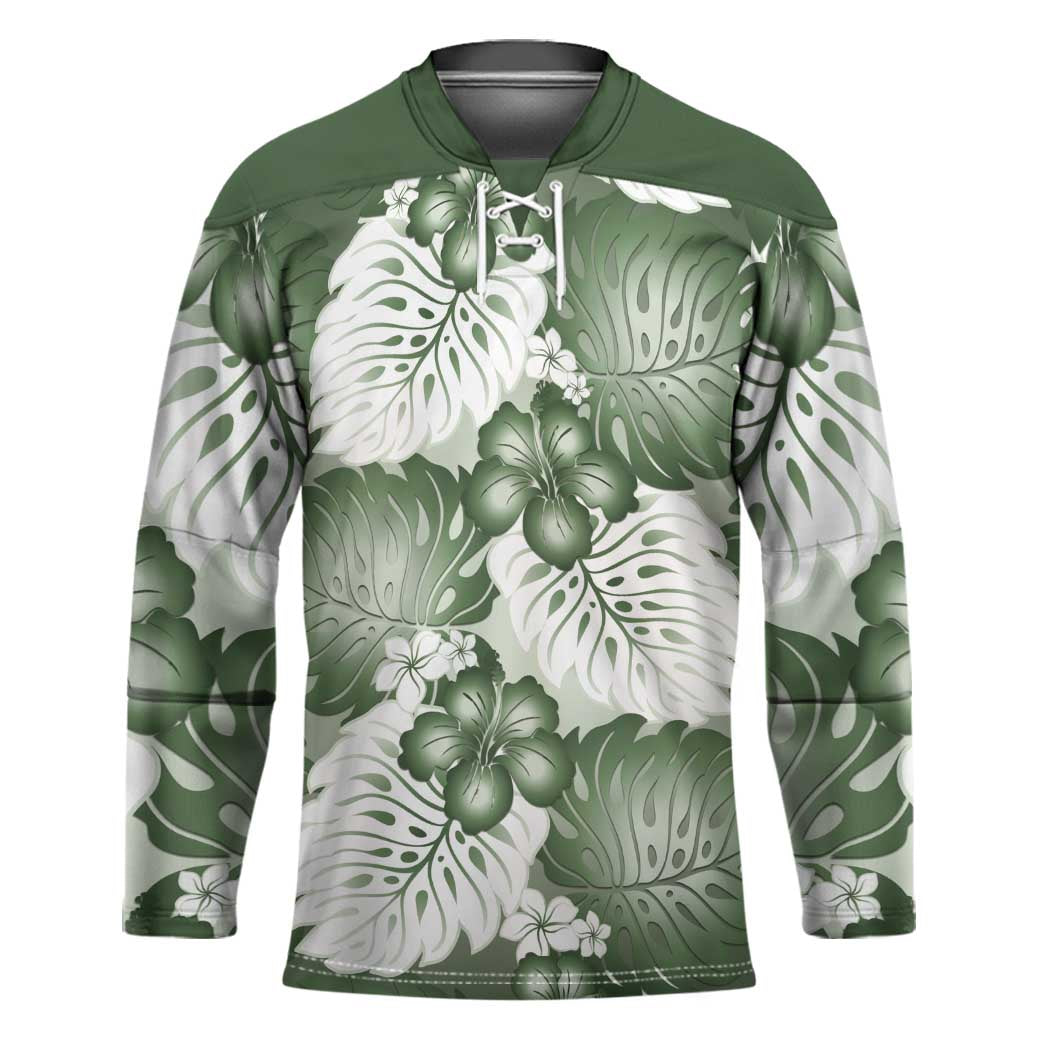 Sage Green Aloha Hawaii Hockey Jersey Monstera Hibiscus Plumeria Seamless Vibes - Polynesian Pride