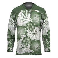 Sage Green Aloha Hawaii Hockey Jersey Monstera Hibiscus Plumeria Seamless Vibes - Polynesian Pride