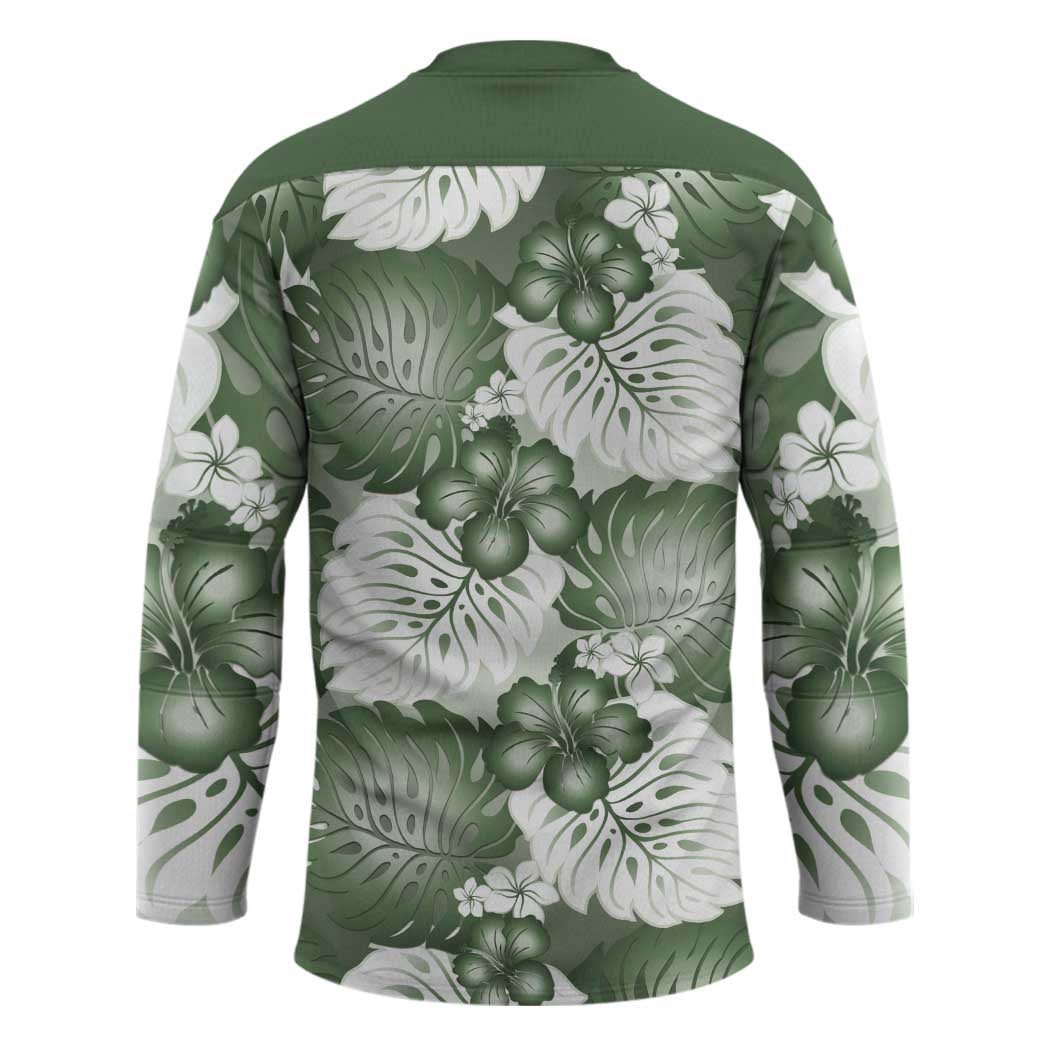 Sage Green Aloha Hawaii Hockey Jersey Monstera Hibiscus Plumeria Seamless Vibes - Polynesian Pride