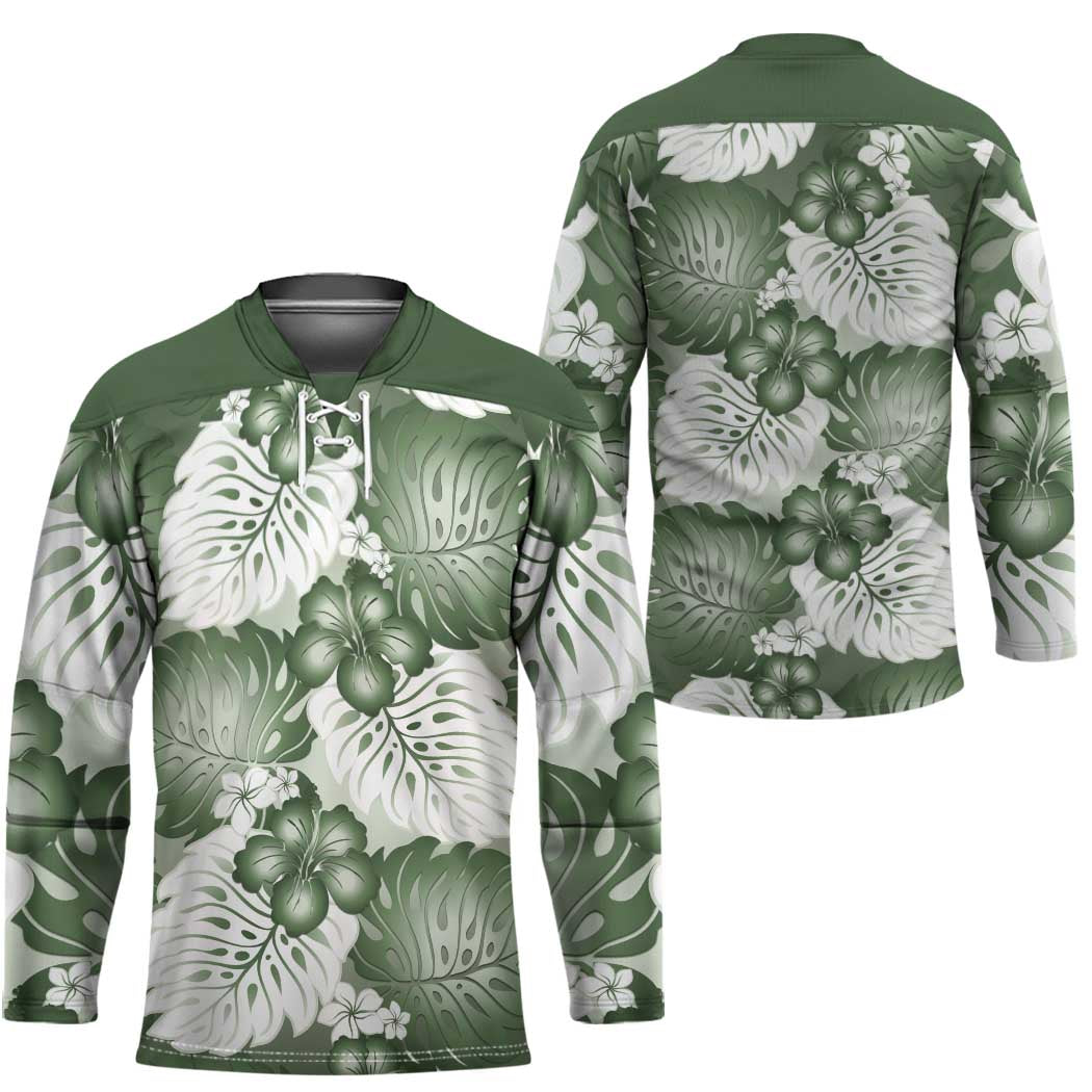 Sage Green Aloha Hawaii Hockey Jersey Monstera Hibiscus Plumeria Seamless Vibes - Polynesian Pride