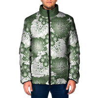 Sage Green Aloha Hawaii Padded Jacket Monstera Hibiscus Plumeria Seamless Vibes - Polynesian Pride