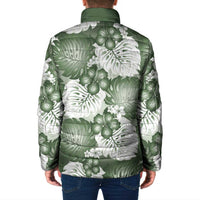 Sage Green Aloha Hawaii Padded Jacket Monstera Hibiscus Plumeria Seamless Vibes - Polynesian Pride