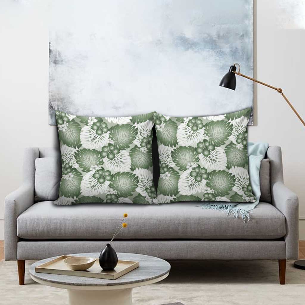 Sage Green Aloha Hawaii Pillow Cover Monstera Hibiscus Plumeria Seamless Vibes - Polynesian Pride