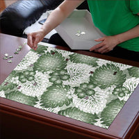 Sage Green Aloha Hawaii Puzzle Monstera Hibiscus Plumeria Seamless Vibes - Polynesian Pride