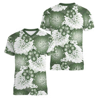 Sage Green Aloha Hawaii Women V-Neck T-Shirt Monstera Hibiscus Plumeria Seamless Vibes - Polynesian Pride
