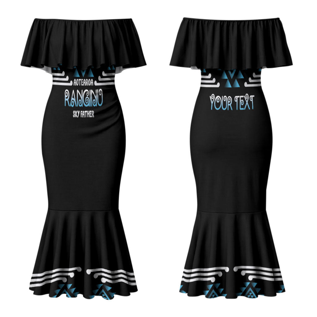 Aotearoa Atua Ranginui Personalised Couples Matching Mermaid Dress and Long Sleeve Button Shirt Maori Sky Father Taniko Motifs LT14 - Polynesian Pride