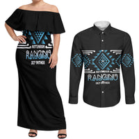 Aotearoa Atua Ranginui Personalised Couples Matching Off Shoulder Maxi Dress and Long Sleeve Button Shirt Maori Sky Father Taniko Motifs LT14 Blue - Polynesian Pride