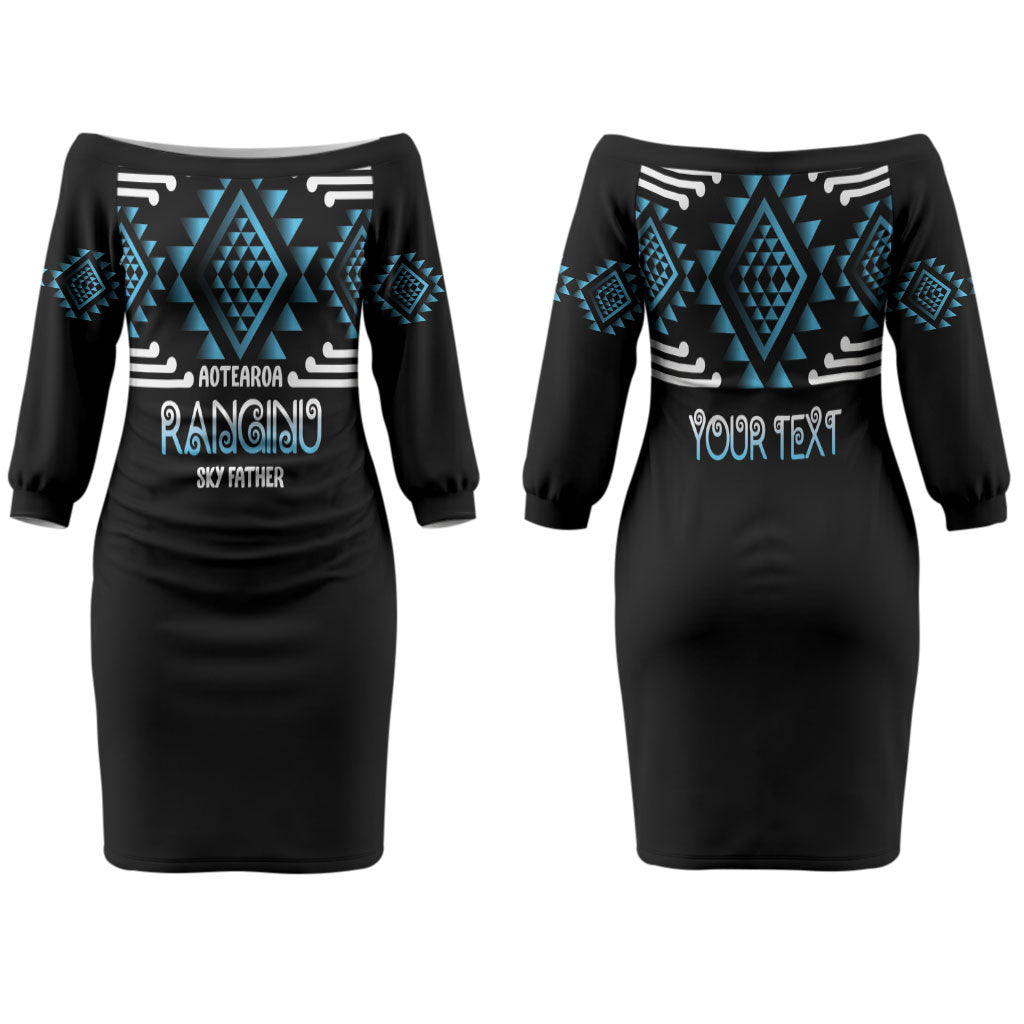 Aotearoa Atua Ranginui Personalised Couples Matching Off The Shoulder Long Sleeve Dress and Long Sleeve Button Shirt Maori Sky Father Taniko Motifs LT14 - Polynesian Pride