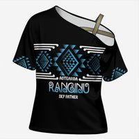 Aotearoa Atua Ranginui Personalised Cross Shoulder Shirt Maori Sky Father Taniko Motifs LT14 Female Blue - Polynesian Pride