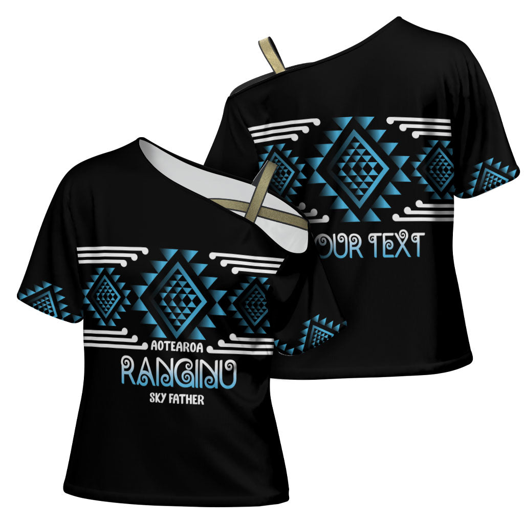 Aotearoa Atua Ranginui Personalised Cross Shoulder Shirt Maori Sky Father Taniko Motifs LT14 - Polynesian Pride