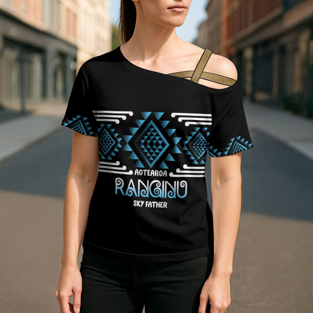 Aotearoa Atua Ranginui Personalised Cross Shoulder Shirt Maori Sky Father Taniko Motifs LT14 - Polynesian Pride