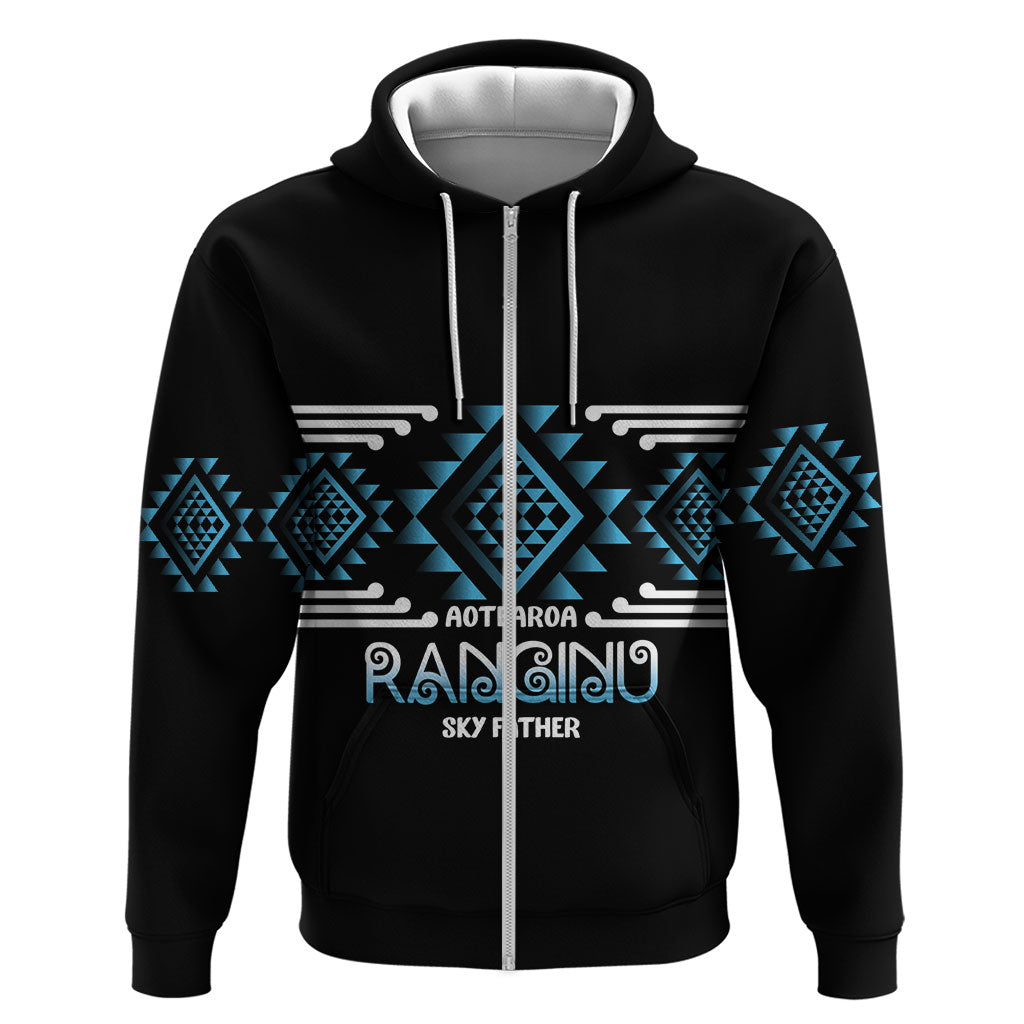 Aotearoa Atua Ranginui Personalised Hoodie Maori Sky Father Taniko Motifs LT14 Zip Hoodie Blue - Polynesian Pride