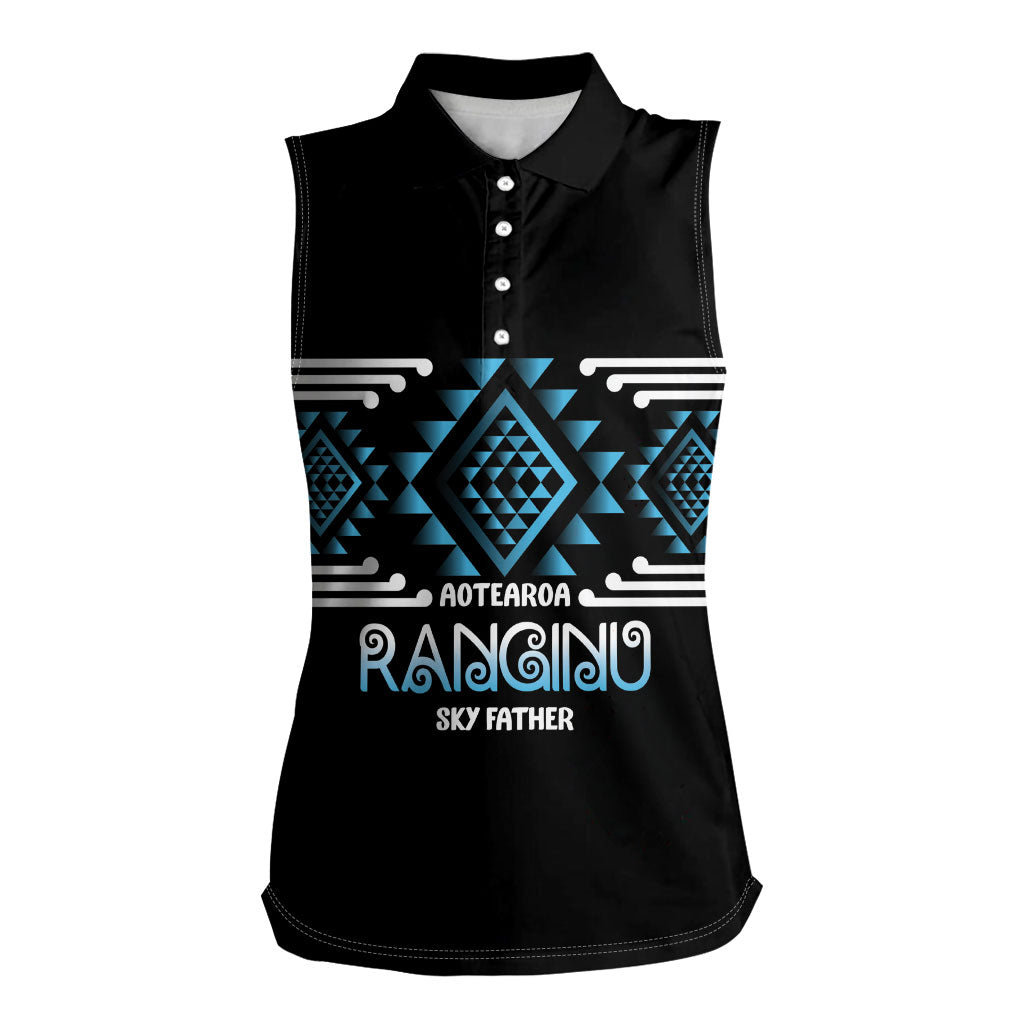 Aotearoa Atua Ranginui Personalised Women Sleeveless Polo Shirt Maori Sky Father Taniko Motifs LT14 Female Blue - Polynesian Pride