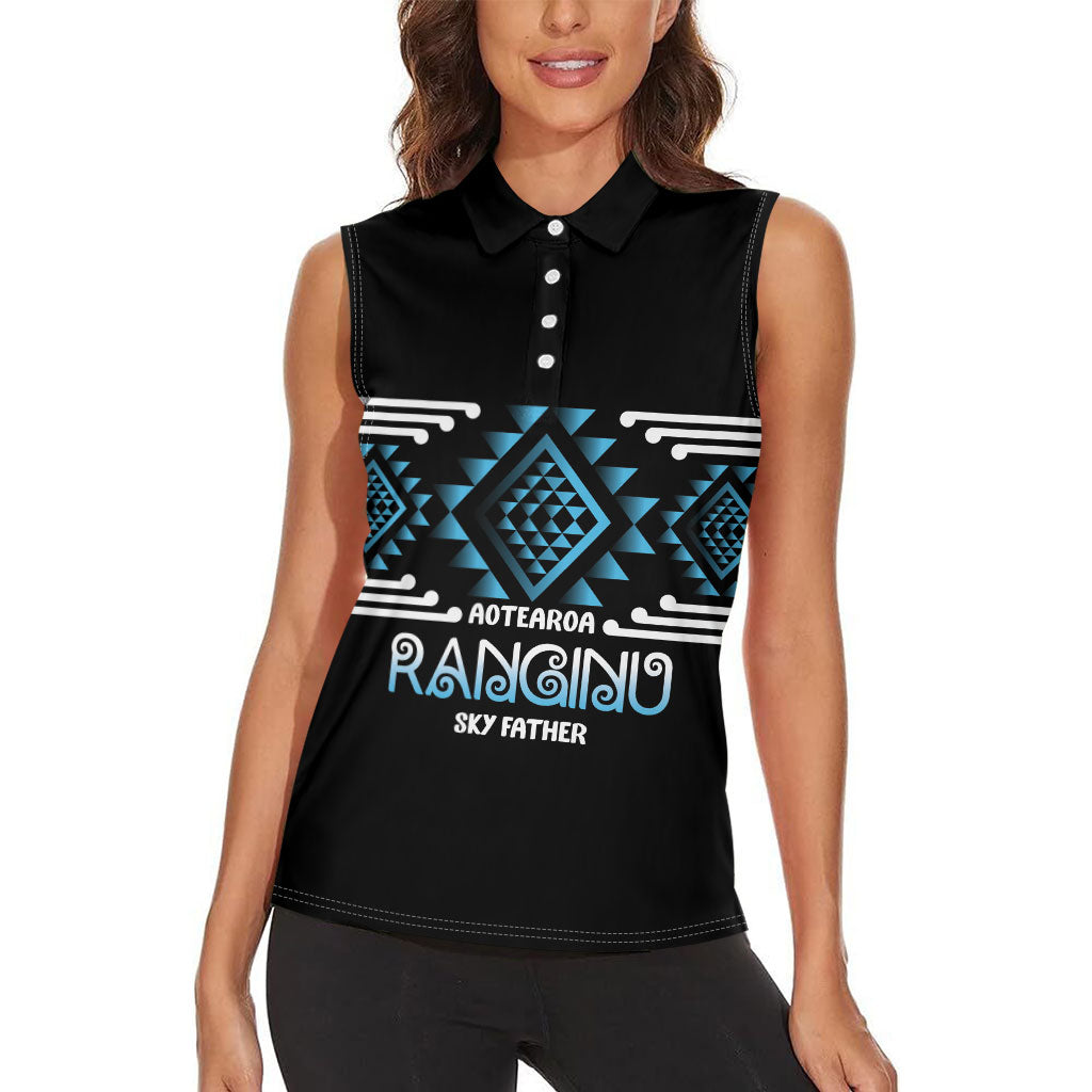 Aotearoa Atua Ranginui Personalised Women Sleeveless Polo Shirt Maori Sky Father Taniko Motifs LT14 - Polynesian Pride