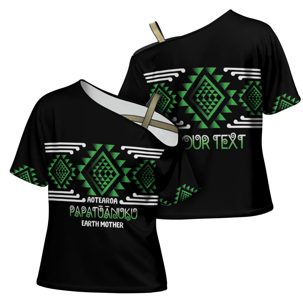 Aotearoa Atua Papatuanuku Personalised Cross Shoulder Shirt Maori Earth Mother Taniko Motifs LT14 - Polynesian Pride