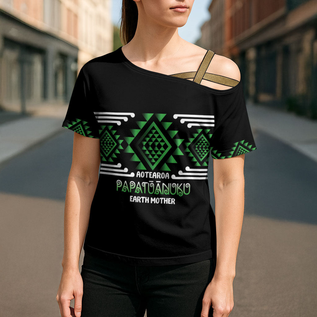 Aotearoa Atua Papatuanuku Personalised Cross Shoulder Shirt Maori Earth Mother Taniko Motifs LT14 - Polynesian Pride