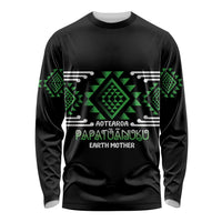 Aotearoa Atua Papatuanuku Personalised Long Sleeve Shirt Maori Earth Mother Taniko Motifs LT14 Unisex Green - Polynesian Pride