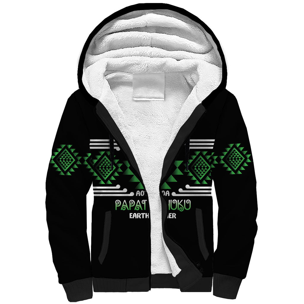 Aotearoa Atua Papatuanuku Personalised Sherpa Hoodie Maori Earth Mother Taniko Motifs LT14 Unisex Green - Polynesian Pride