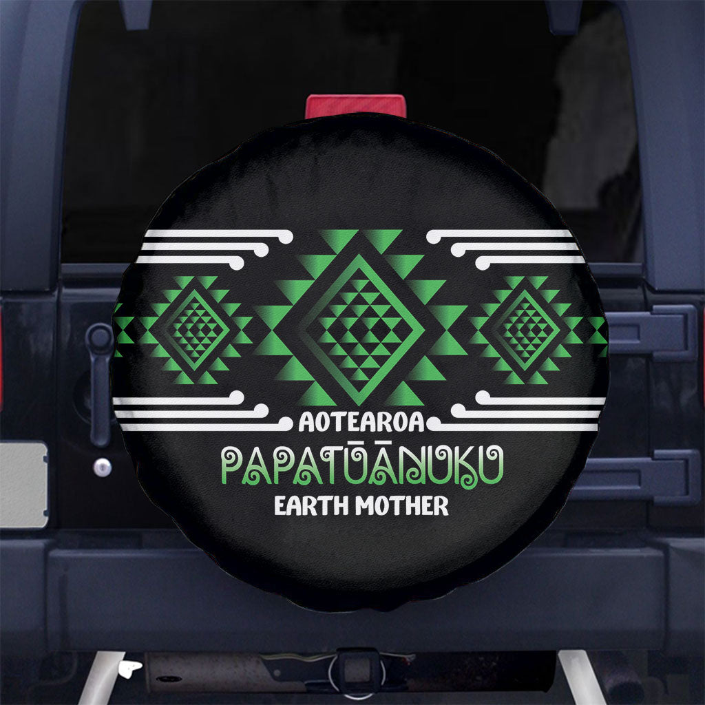 Aotearoa Atua Papatuanuku Spare Tire Cover Maori Earth Mother Taniko Motifs LT14 No hole Green - Polynesian Pride