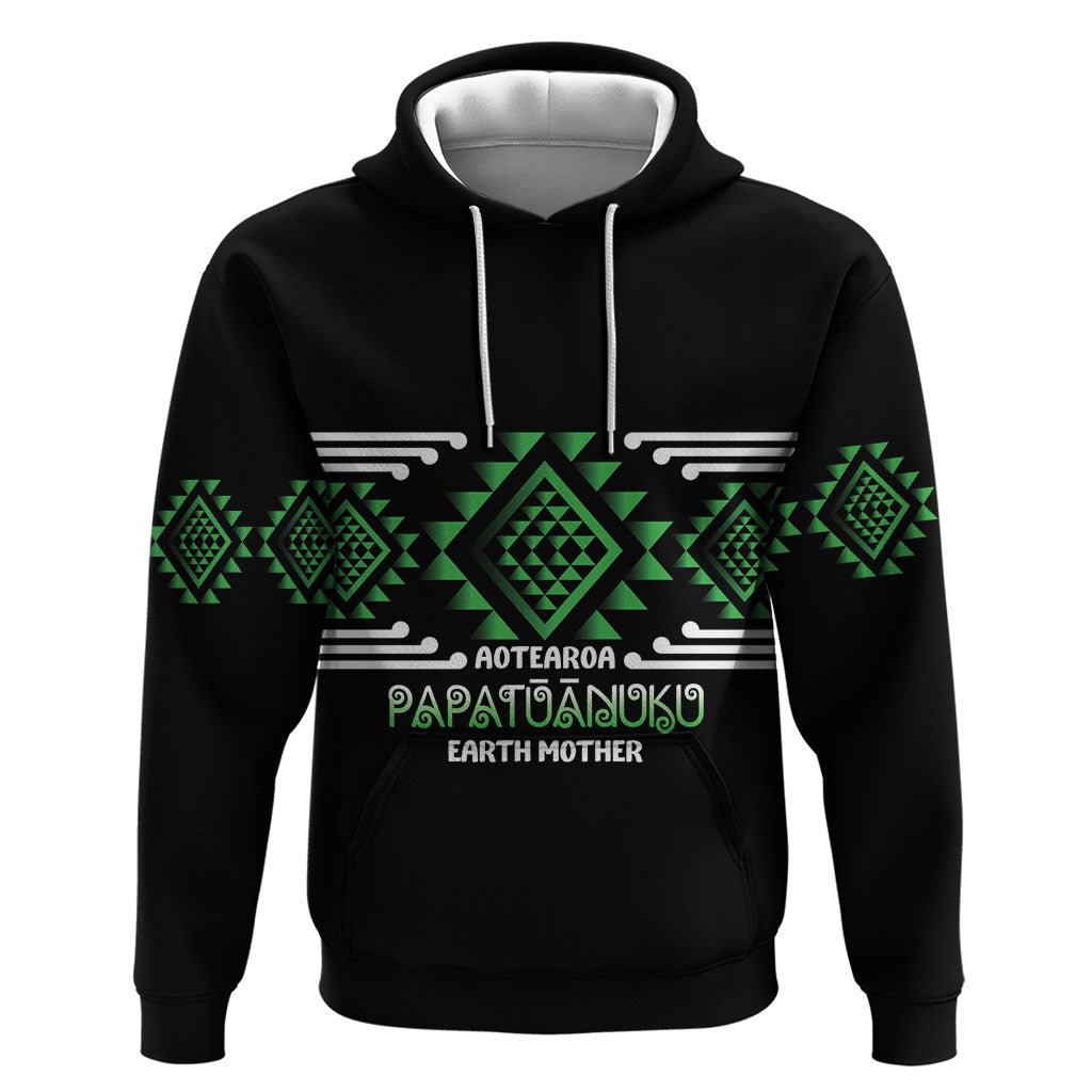 Aotearoa Atua Papatuanuku Personalised Zip Hoodie Maori Earth Mother Taniko Motifs LT14 Pullover Hoodie Green - Polynesian Pride
