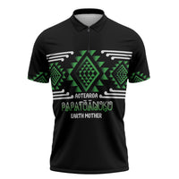 Aotearoa Atua Papatuanuku Personalised Zipper Polo Shirt Maori Earth Mother Taniko Motifs LT14 Green - Polynesian Pride