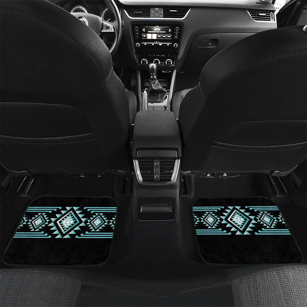 Aotearoa Atua Tangaroa Personalised Car Mats Maori God Of The Sea Taniko Motifs LT14 Set 2pcs - Back Turquoise - Polynesian Pride
