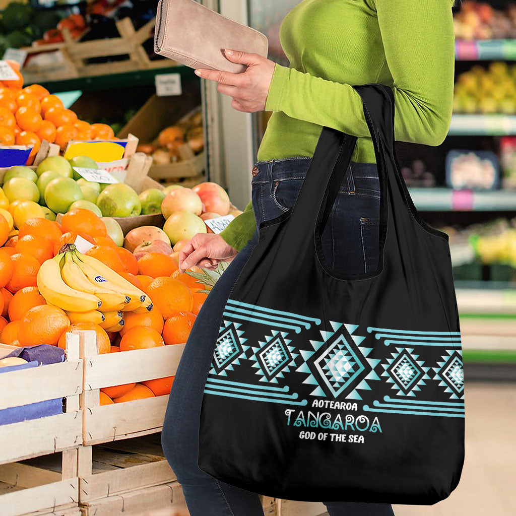Aotearoa Atua Tangaroa Grocery Bag Maori God Of The Sea Taniko Motifs LT14 - Polynesian Pride