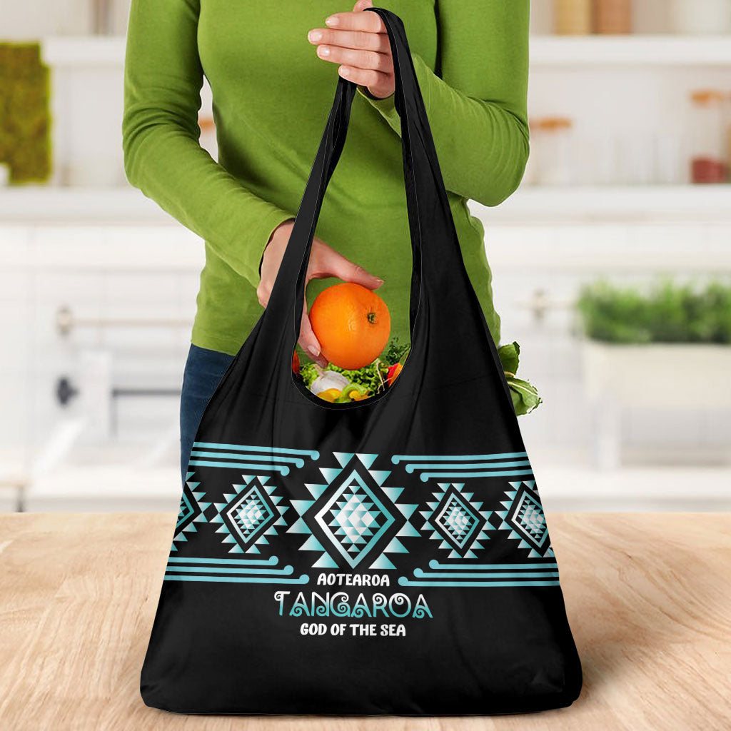 Aotearoa Atua Tangaroa Grocery Bag Maori God Of The Sea Taniko Motifs LT14 - Polynesian Pride