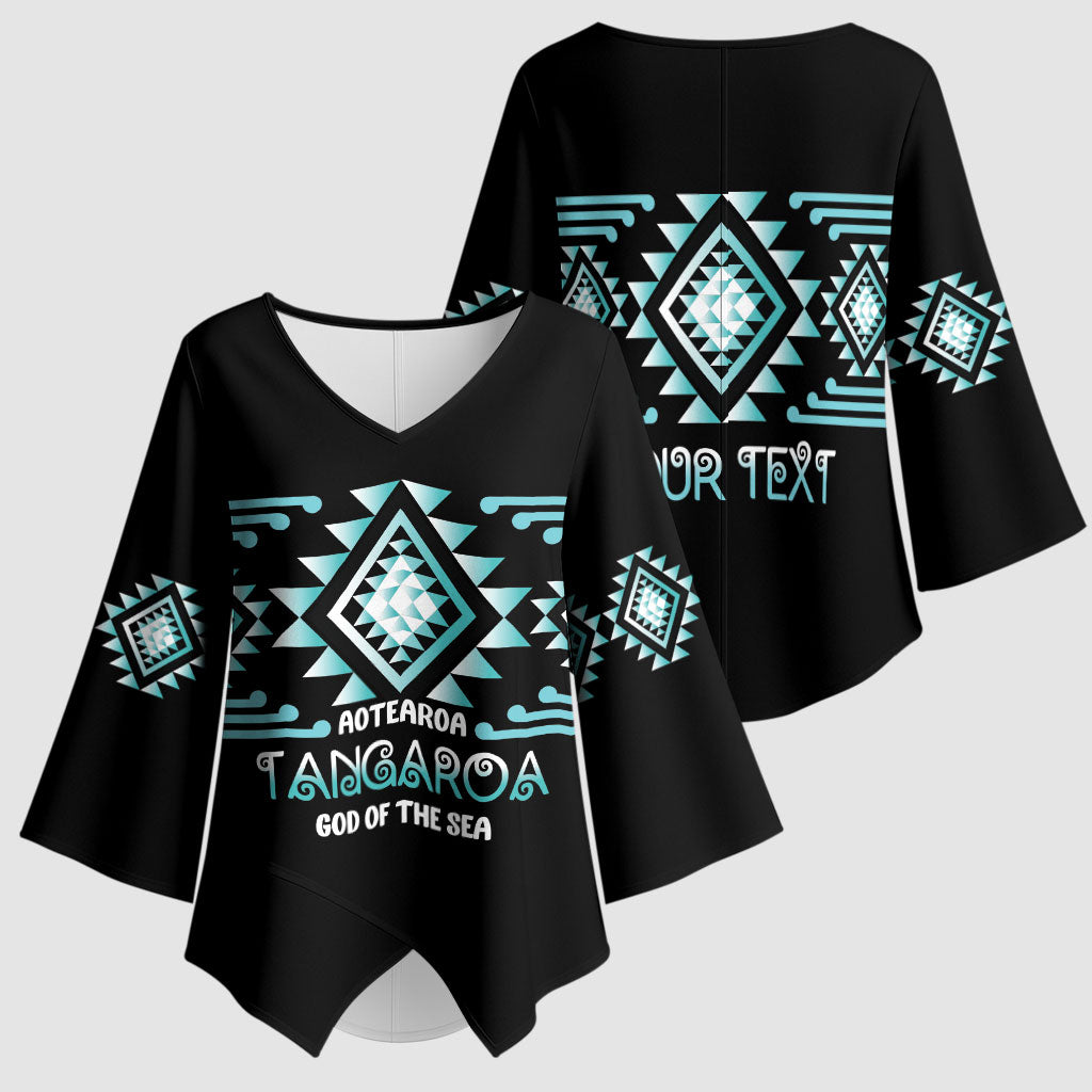 Aotearoa Atua Tangaroa Personalised Kimono Sleeve Blouse Maori God Of The Sea Taniko Motifs LT14 - Polynesian Pride