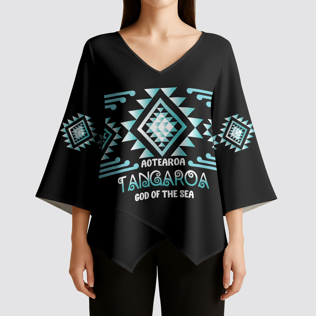 Aotearoa Atua Tangaroa Personalised Kimono Sleeve Blouse Maori God Of The Sea Taniko Motifs LT14 - Polynesian Pride